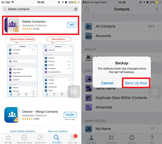 Xóa danh bạ trên iPhone bằng ứng dụng Delete Contact bước 1